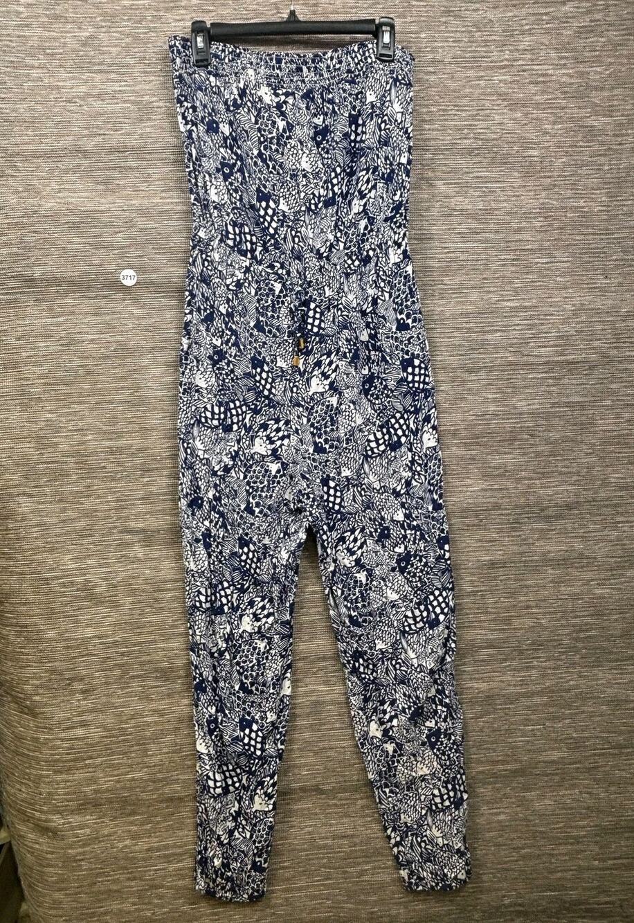 Lilly Pulitzer For Target Jumpsuit Womens L Blue Floral Strapless Elastic Waist